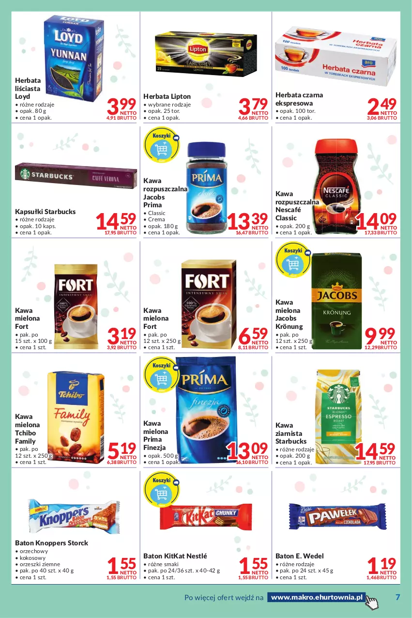 Gazetka promocyjna Makro - [Oferta promocyjna] Dostawy - ważna 05.04 do 03.05.2022 - strona 7 - produkty: Baton, E. Wedel, Fa, Herbata, Herbata czarna, Jacobs, Jacobs Krönung, Kawa, Kawa mielona, Kawa rozpuszczalna, Kawa ziarnista, Knoppers, Kokos, Lipton, Loyd, Nescafé, Nestlé, Orzeszki, Orzeszki ziemne, Prima, Tchibo, Tchibo Family