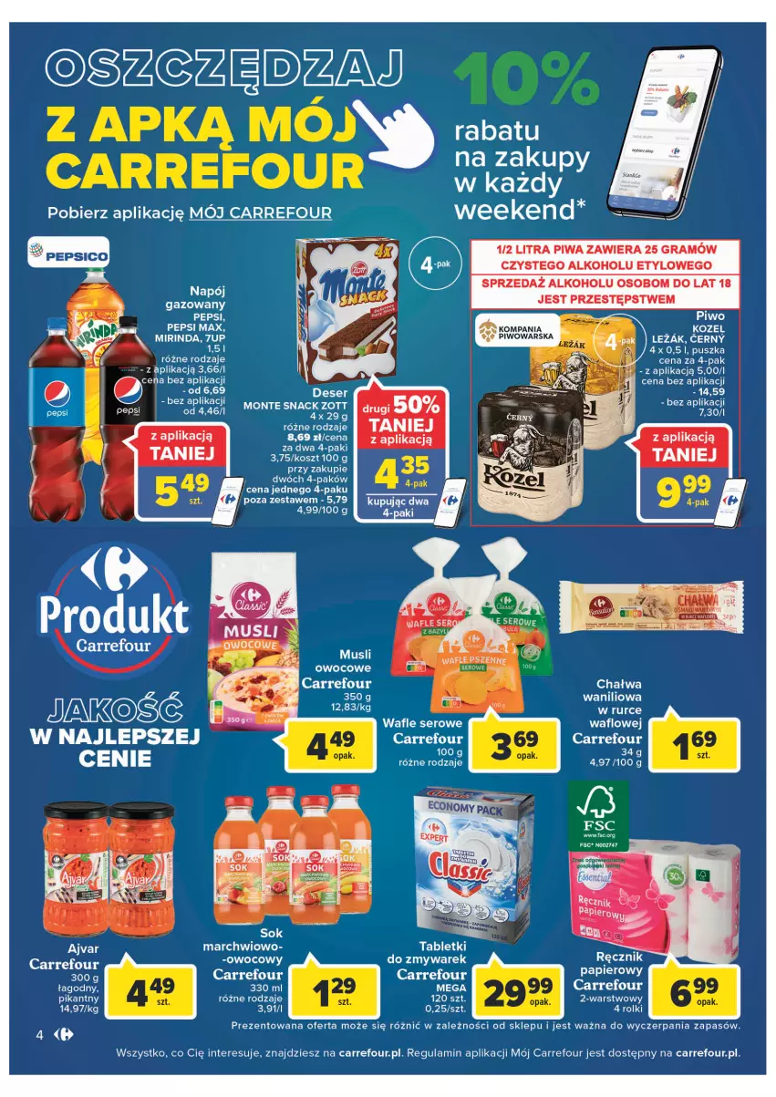 Gazetka promocyjna Carrefour - Gazetka Market - ważna 30.08 do 10.09.2022 - strona 4 - produkty: Deser, Gra, Kosz, LG, Monte, Mus, Napój, Napój gazowany, Papier, Pepsi, Piwa, Piwo, Rolki, Ser, Tablet, Wafle, Zott