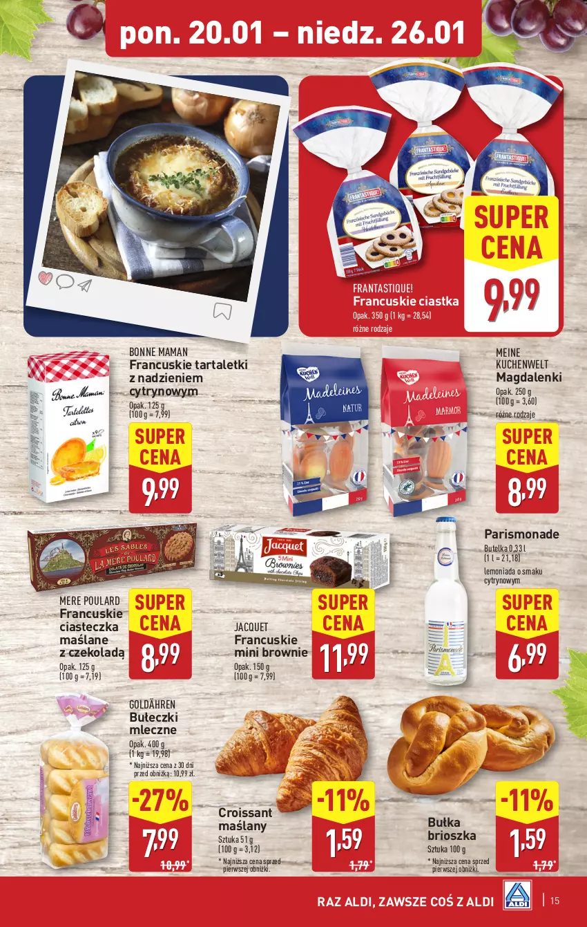 Gazetka promocyjna Aldi - Pełna oferta - ważna 20.01 do 26.01.2025 - strona 15 - produkty: Brownie, Bułeczki, Bułeczki mleczne, Bułka, Bułka brioszka, Ciastka, Croissant, Lemoniada, Tarta