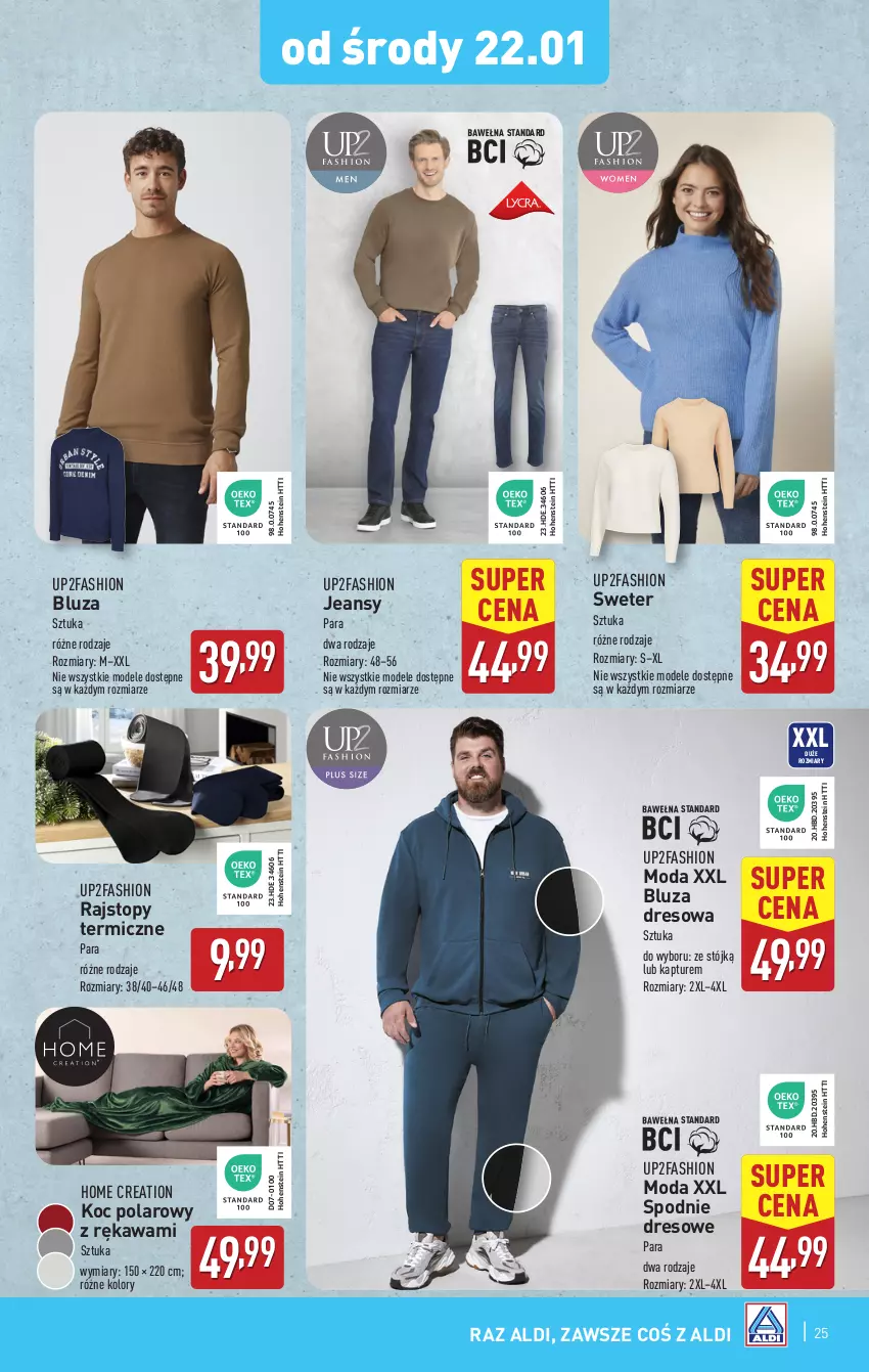 Gazetka promocyjna Aldi - Pełna oferta - ważna 20.01 do 26.01.2025 - strona 25 - produkty: Bluza, Bluza dresowa, Dres, Fa, Kawa, Koc, Moda, Rajstopy, Spodnie, Spodnie dresowe, Sweter, Top