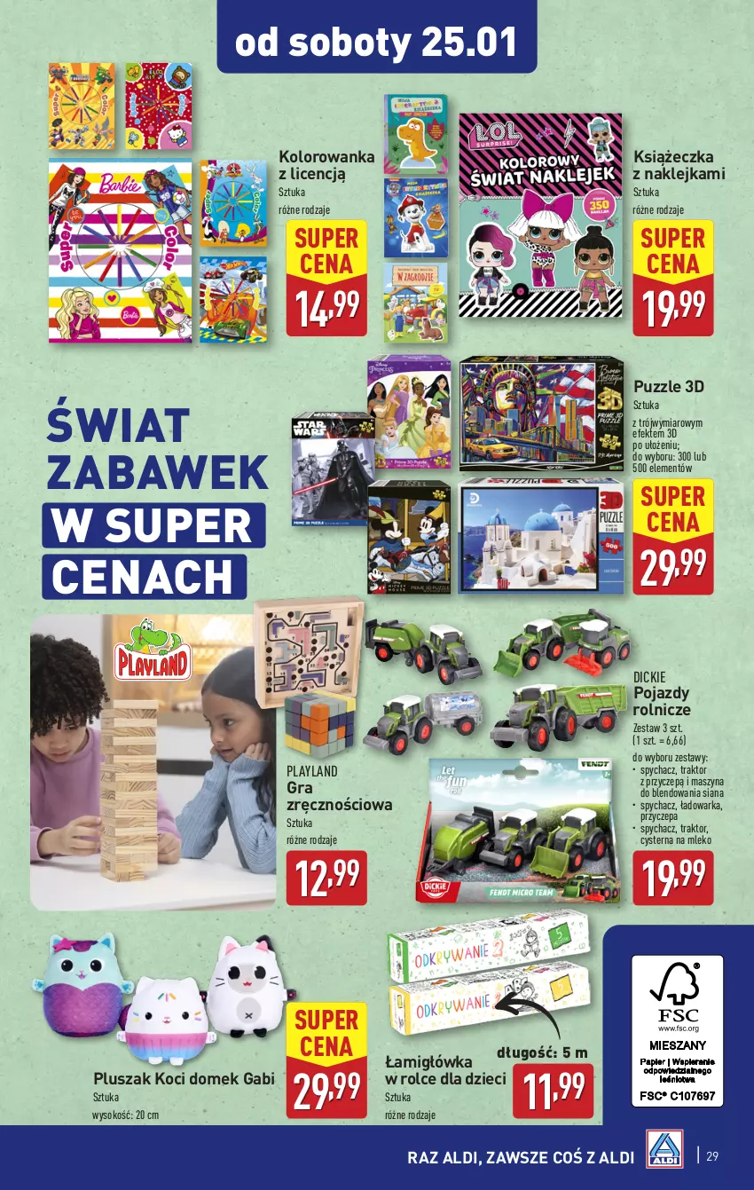 Gazetka promocyjna Aldi - Pełna oferta - ważna 20.01 do 26.01.2025 - strona 29 - produkty: Dzieci, Gra, Klej, Koc, Kolorowanka, Mleko, Pluszak, Pojazd, Puzzle, Sok, Szyna, Traktor, Warka