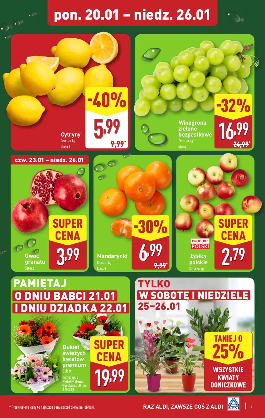 Gazetka promocyjna Aldi - Pełna oferta - ważna 20.01 do 26.01.2025 - strona 7 - produkty: Bukiet, Cytryny, Gra, Granat, Jabłka, Mandarynki, Mięta, Sok, Wino, Winogrona