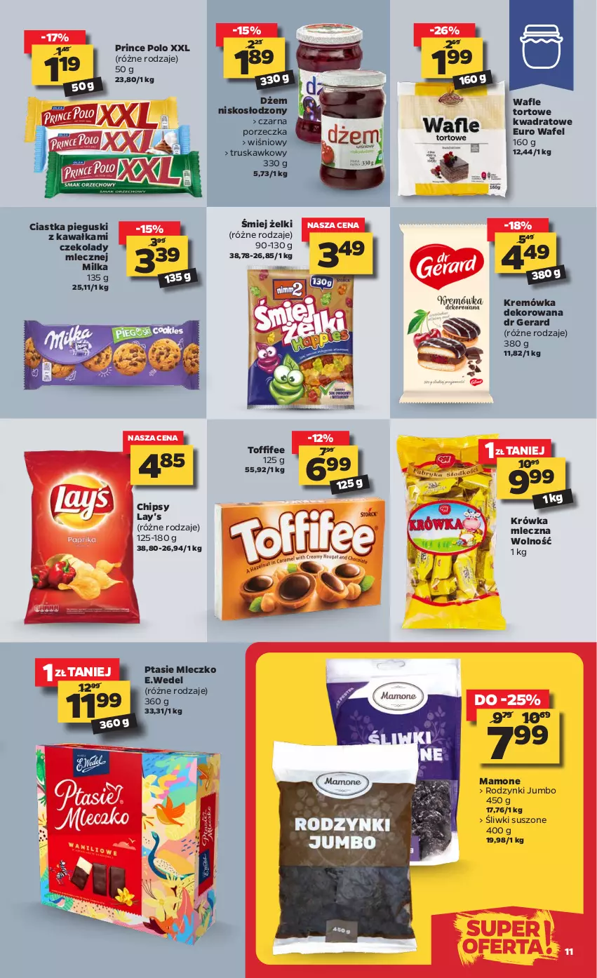 Gazetka promocyjna Netto - Oferta - ważna 25.01 do 31.01.2021 - strona 11 - produkty: Chipsy, Ciastka, Dr Gerard, Dżem, Kawa, Kremówka, Milka, Mleczko, Por, Prince Polo, Ptasie mleczko, Rodzynki, Toffifee, Wafle, Wafle tortowe