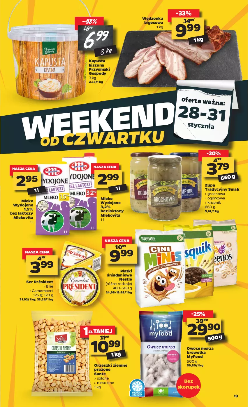 Gazetka promocyjna Netto - Oferta - ważna 25.01 do 31.01.2021 - strona 19 - produkty: Bigos, Brie, Camembert, Danio, Groch, Krupnik, Mleko, Mlekovita, Nestlé, Orzeszki, Orzeszki ziemne, Owoce, Owoce morza, Président, Przysmaki, Sante, Ser, Zupa