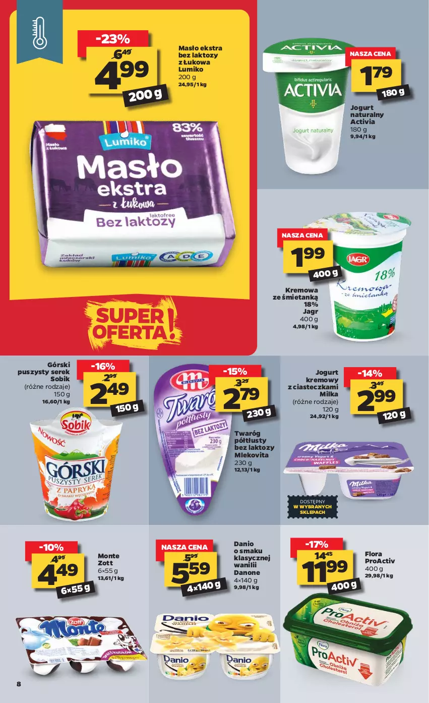 Gazetka promocyjna Netto - Oferta - ważna 25.01 do 31.01.2021 - strona 8 - produkty: Activia, Danio, Danone, Flora, Jagr, Jogurt, Jogurt naturalny, Kremowa ze śmietanką, Masło, Milka, Mleko, Mlekovita, Monte, Ser, Serek, Twaróg, Twaróg półtłusty, Zott