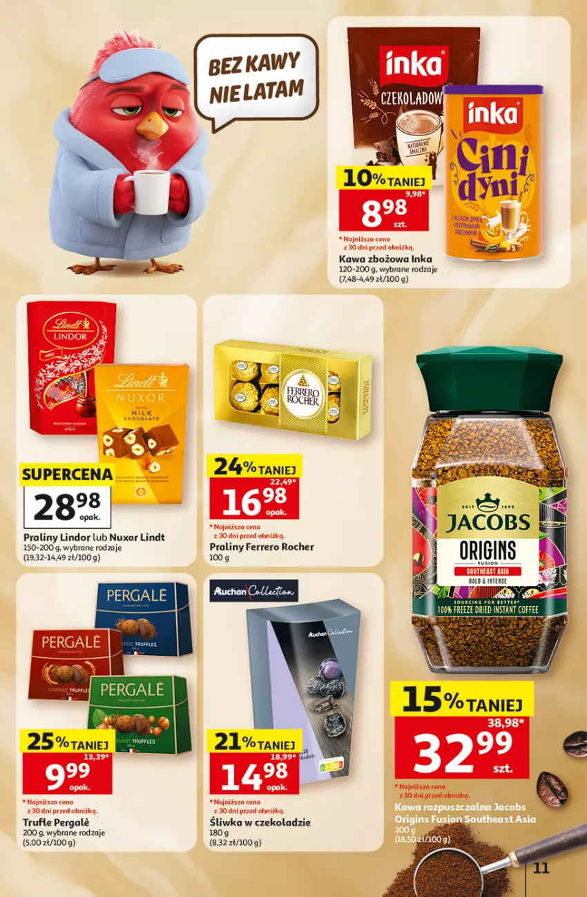 Gazetka promocyjna Auchan - 30 Lat Hipermarket - ważna 22.10 do 28.10.2026 - strona 11 - produkty: Ferrero, Ferrero Rocher, Gin, Inka, Kawa, Kawa zbożowa, Lindor, Lindt, Praliny