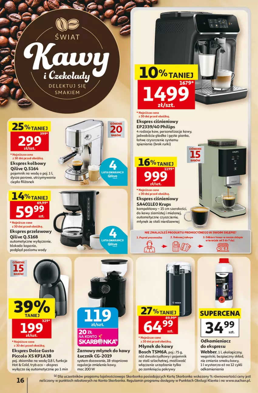 Gazetka promocyjna Auchan - 30 Lat Hipermarket - ważna 22.10 do 28.10.2026 - strona 16 - produkty: Bosch, Dolce Gusto, Ekspres przelewowy, Gra, Krups, Młynek, Młynek do kawy, Odkamieniacz, Philips, Piec, Pojemnik, Rurki, Top