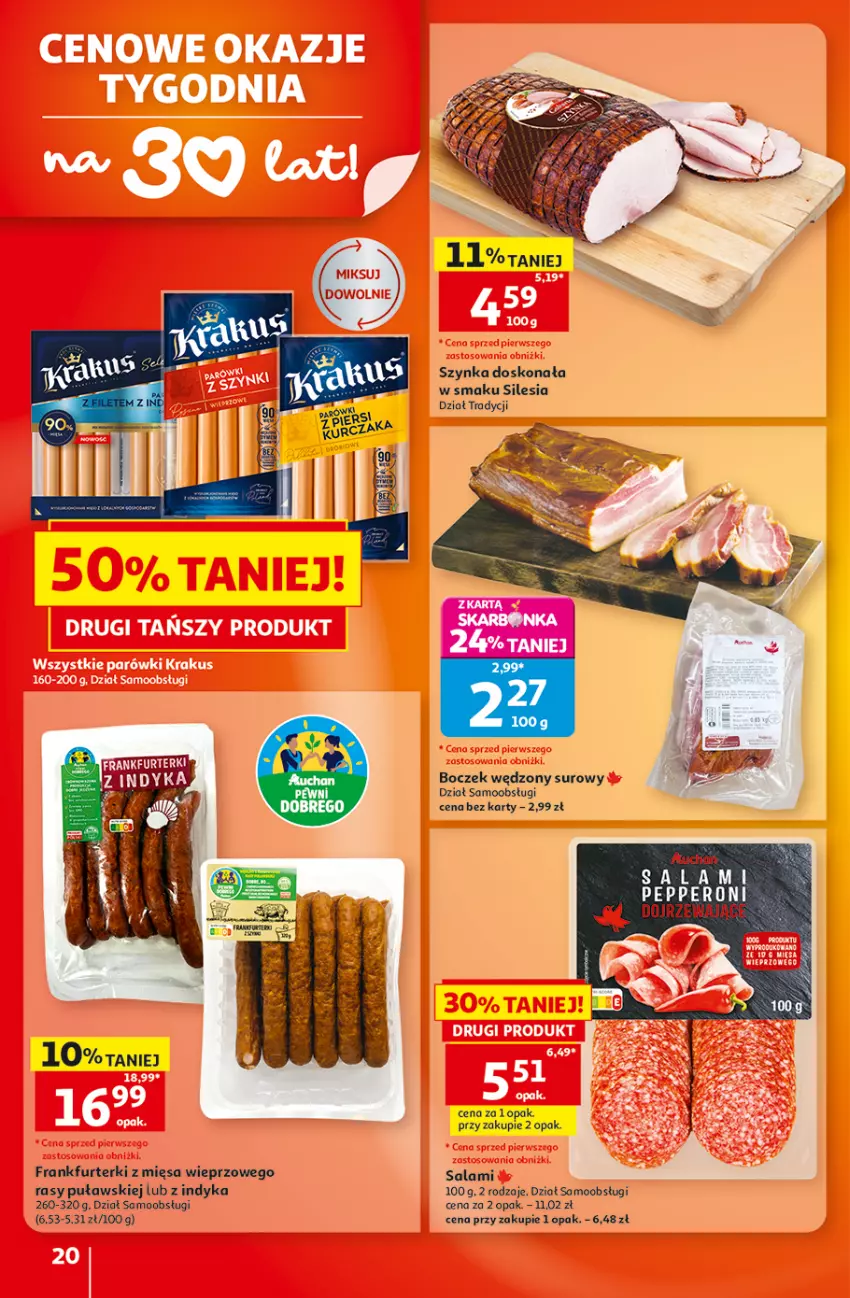 Gazetka promocyjna Auchan - 30 Lat Hipermarket - ważna 22.10 do 28.10.2026 - strona 20 - produkty: Boczek, Frankfurterki, Salami, Szynka