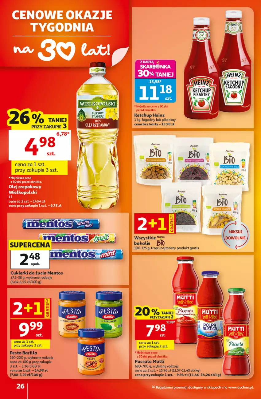 Gazetka promocyjna Auchan - 30 Lat Hipermarket - ważna 22.10 do 28.10.2026 - strona 26 - produkty: Barilla, Cukier, Cukierki, Gra, Heinz, Ketchup, Mentos, Pesto