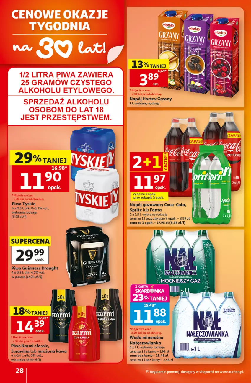 Gazetka promocyjna Auchan - 30 Lat Hipermarket - ważna 22.10 do 28.10.2026 - strona 28 - produkty: Coca-Cola, Fa, Fanta, Gra, Karmi, Kawa, Nałęczowianka, Napój, Napój gazowany, Piwa, Piwo, Sprite, Tyskie, Woda, Woda mineralna
