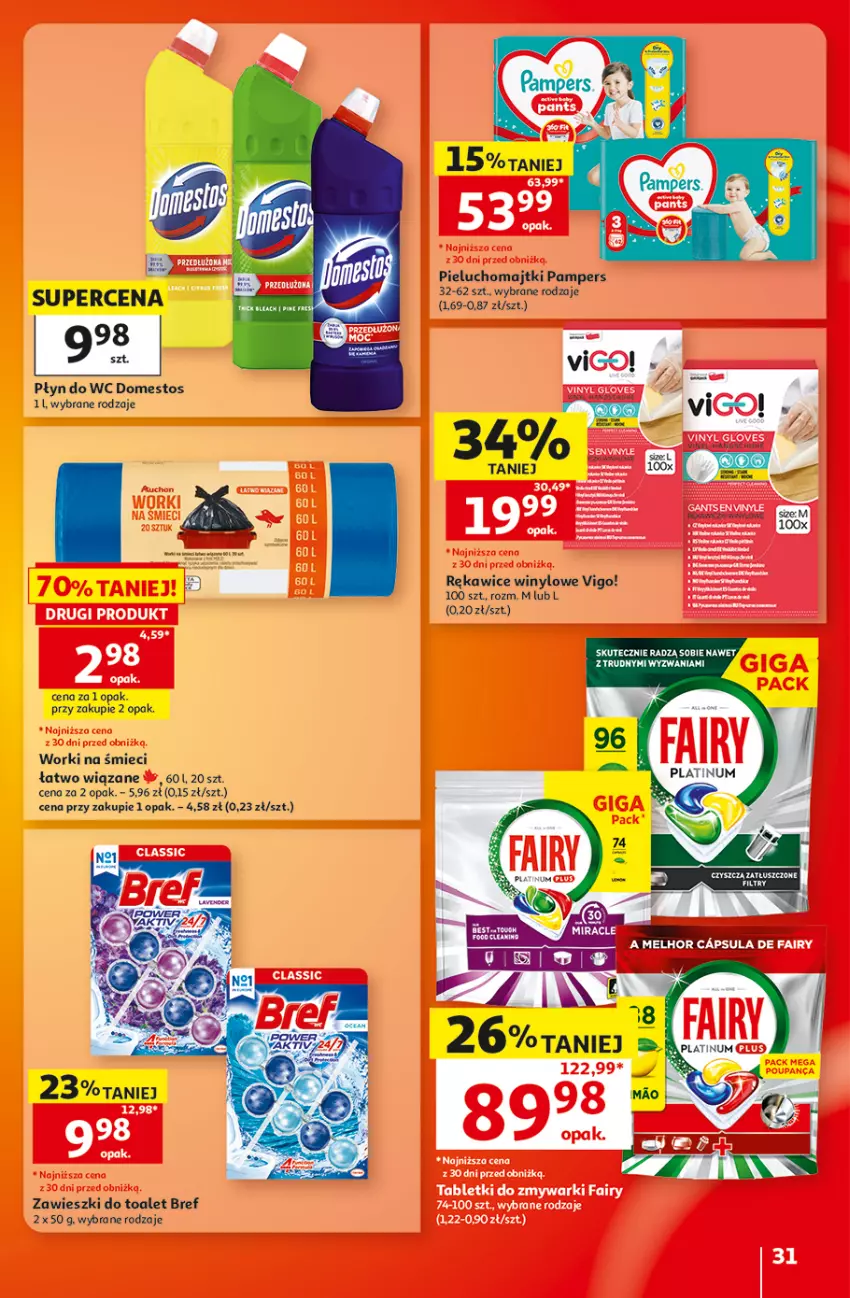 Gazetka promocyjna Auchan - 30 Lat Hipermarket - ważna 22.10 do 28.10.2026 - strona 31 - produkty: Bref, Domestos, Majtki, Pampers, Pieluchomajtki, Płyn do wc, Rękawice, Worki na śmiec, Worki na śmieci, Zawieszki