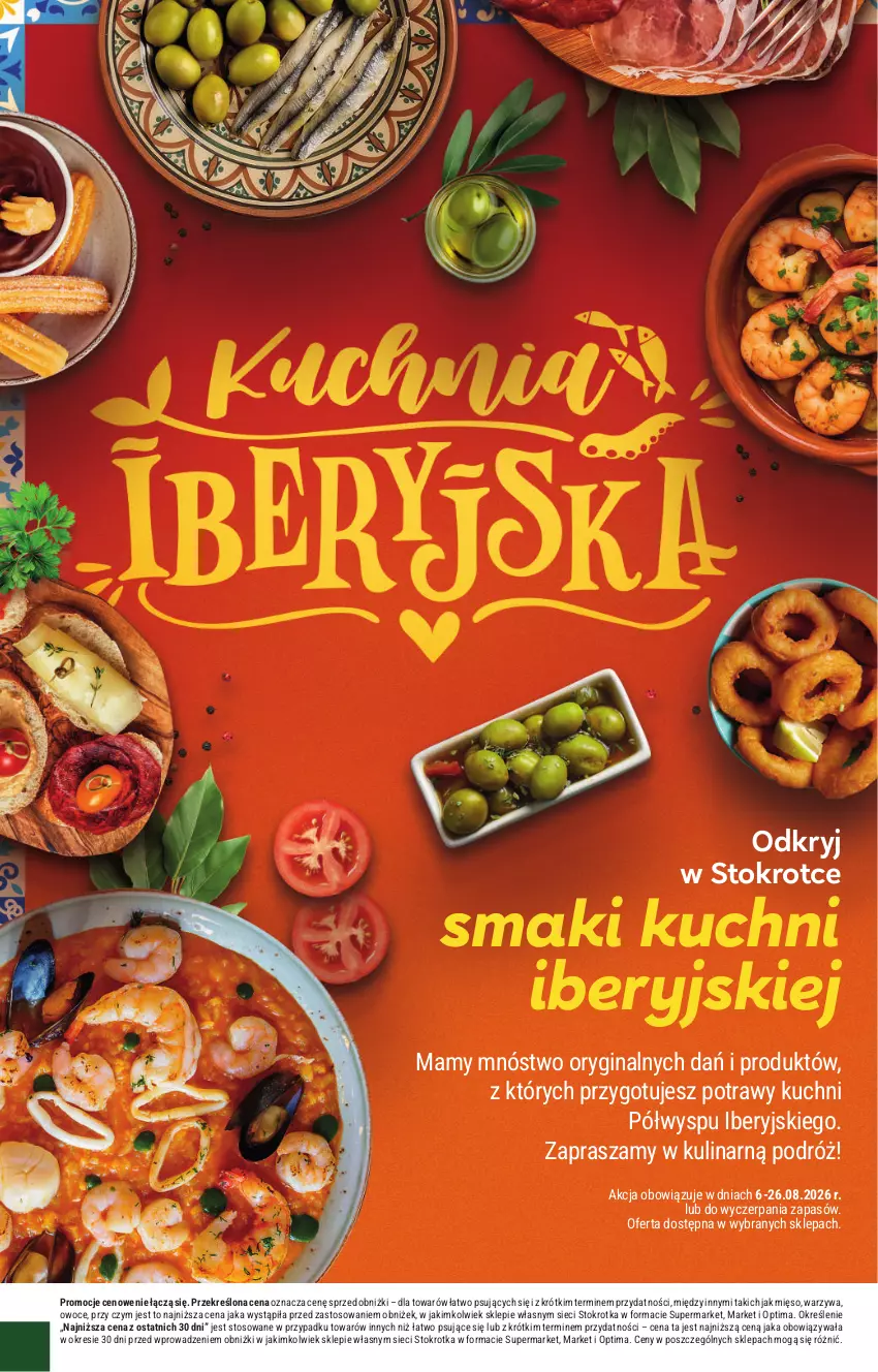 Gazetka promocyjna Stokrotka - Kuchnia Iberyjska! - ważna 06.08 do 26.08.2026 - strona 1 - produkty: Gin, Mięso, Optima, Owoce, Warzywa