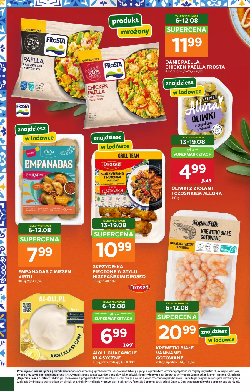 Gazetka promocyjna Stokrotka - Kuchnia Iberyjska! - ważna 06.08 do 26.08.2026 - strona 3 - produkty: Amol, Frosta, Krewetki, Mięso, Oliwki, Optima, Owoce, Piec, Skrzydełka pieczone, Virtu, Warzywa