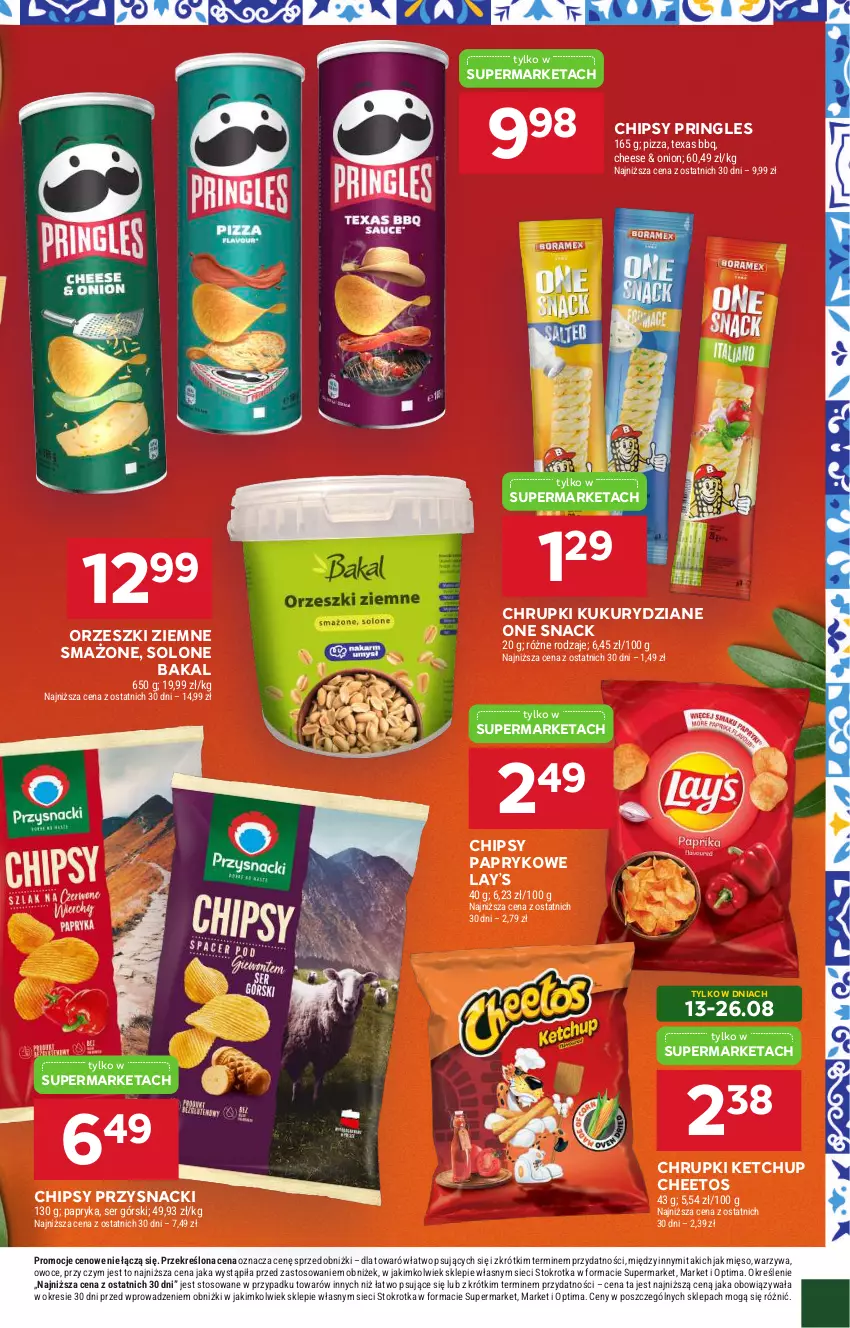 Gazetka promocyjna Stokrotka - Kuchnia Iberyjska! - ważna 06.08 do 26.08.2026 - strona 6 - produkty: Cheetos, Chipsy, Chrupki, Ketchup, Lay’s, Mięso, Optima, Orzeszki, Orzeszki ziemne, Owoce, Papryka, Pizza, Pringles, Przysnacki, Ser, Warzywa