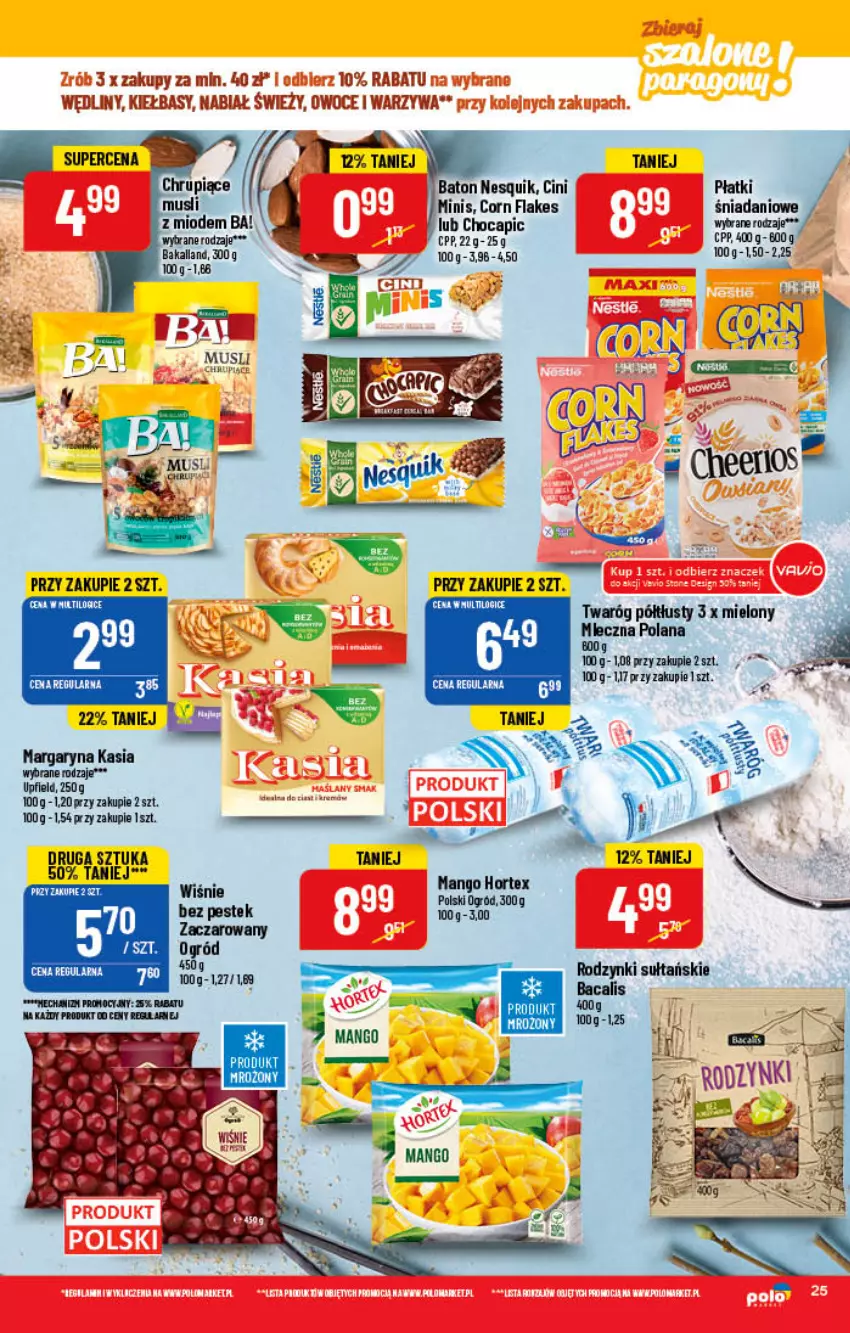 Gazetka promocyjna PoloMarket - Gazetka pomocyjna - ważna 16.03 do 22.03.2022 - strona 25 - produkty: Ba!, Baton, Corn flakes, Danio, Fa, Kasia, LANA, Margaryna, Nesquik, Rodzynki, Stek, Twaróg, Twaróg półtłusty