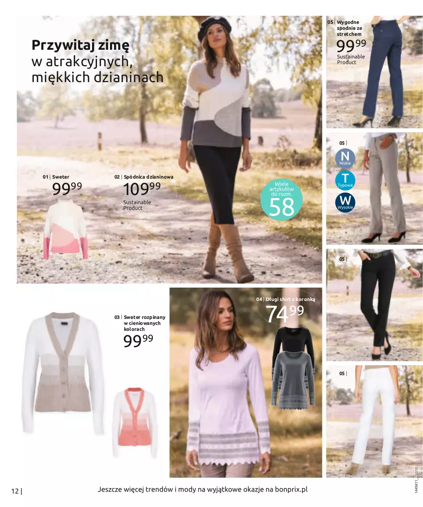 Gazetka promocyjna Bonprix - TWÓJ LOOK Z NUTĄ GLAMOUR - ważna 10.11.2021 do 10.05.2022 - strona 14 - produkty: Długi shirt, Spódnica, Spodnie, Sweter