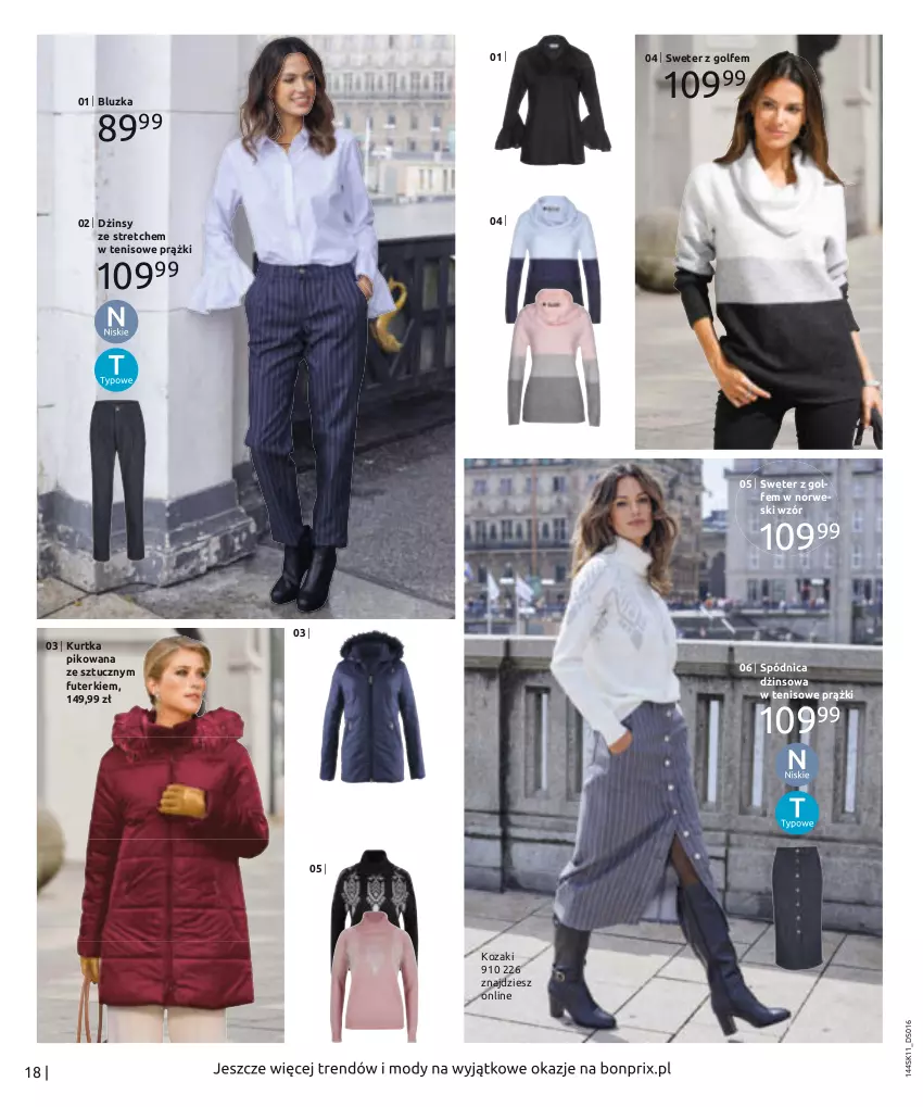 Gazetka promocyjna Bonprix - TWÓJ LOOK Z NUTĄ GLAMOUR - ważna 10.11.2021 do 10.05.2022 - strona 20 - produkty: Dżinsy, Kozaki, Kurtka, Spódnica, Sweter