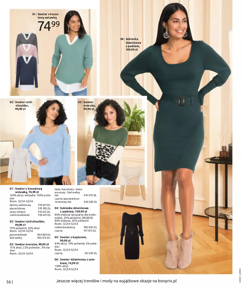 Gazetka promocyjna Bonprix - TWÓJ LOOK Z NUTĄ GLAMOUR - ważna 10.11.2021 do 10.05.2022 - strona 58 - produkty: Chia, Kosz, Sukienka, Sweter