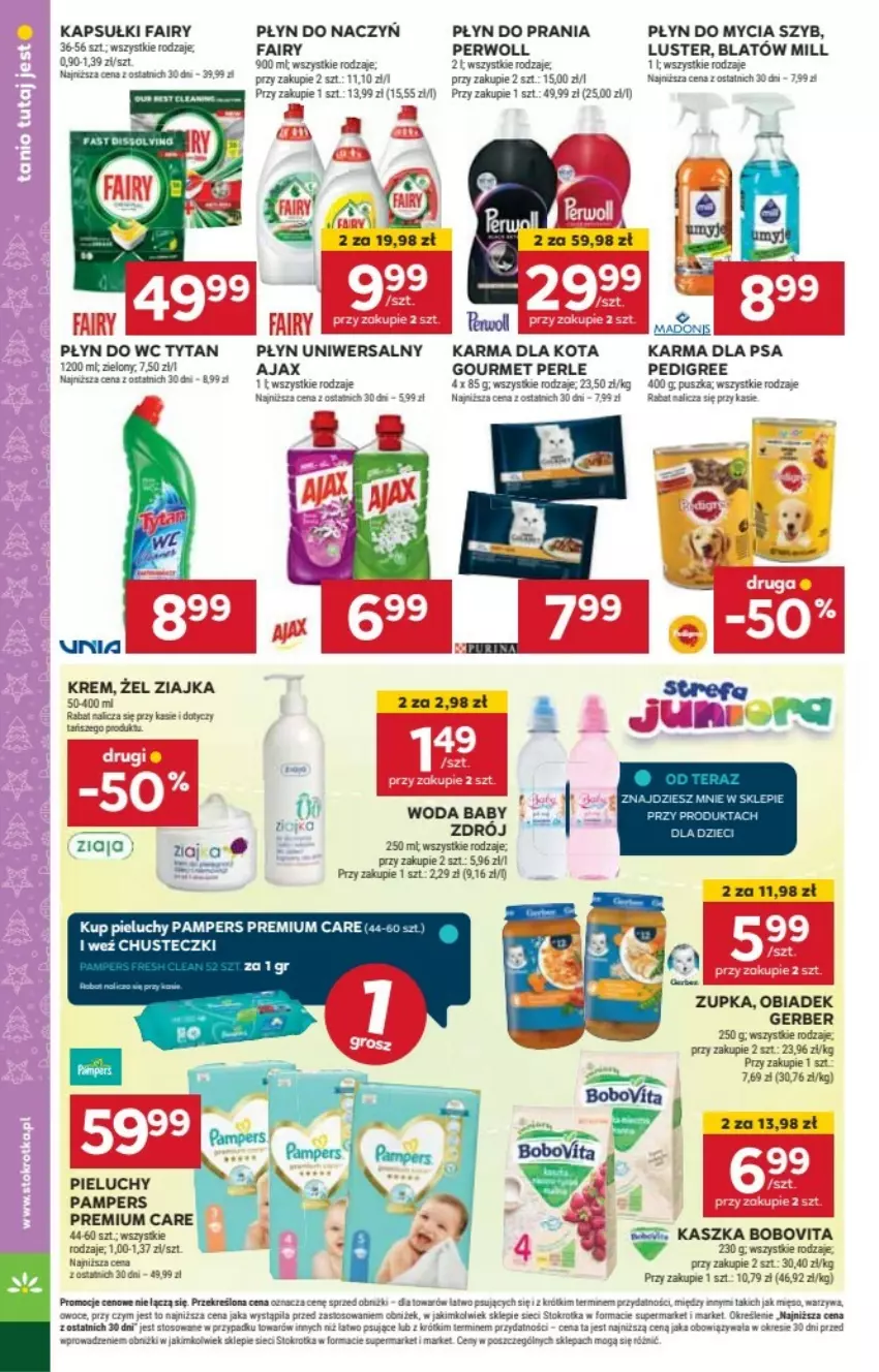 Gazetka promocyjna Stokrotka - ważna 19.12 do 25.12.2024 - strona 41 - produkty: Ajax, BoboVita, Chusteczki, Fa, Fairy, Gerber, Pampers, Pedigree, Perwoll, Pieluchy, Płyn do mycia, Płyn do prania, Płyn do wc, Rum, Tytan, Warzywa, Woda, Ziajka