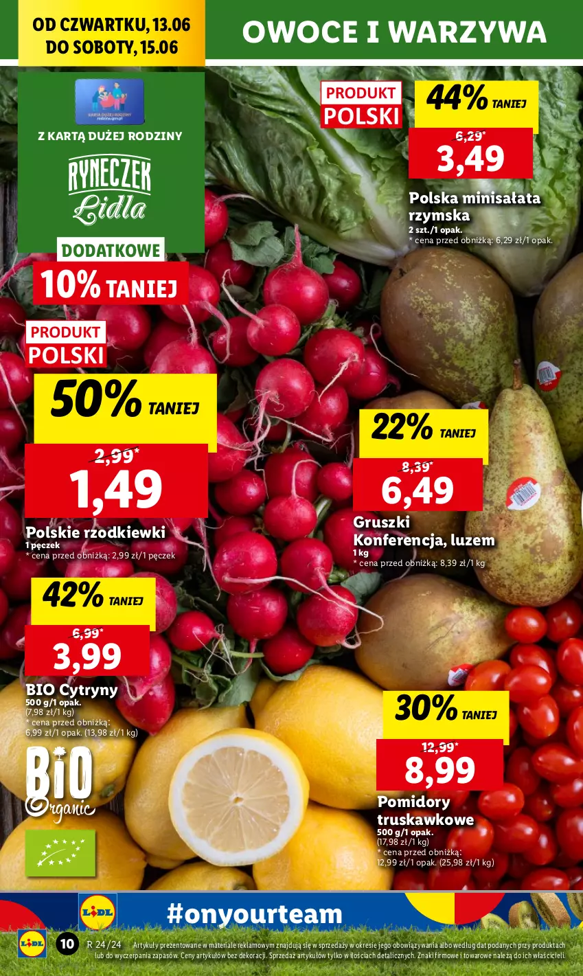 Gazetka promocyjna Lidl - GAZETKA - ważna 13.06 do 15.06.2024 - strona 14 - produkty: Chleb, Cytryny, Gruszki, Owoce, Pomidory, Sałat, Ser, Warzywa
