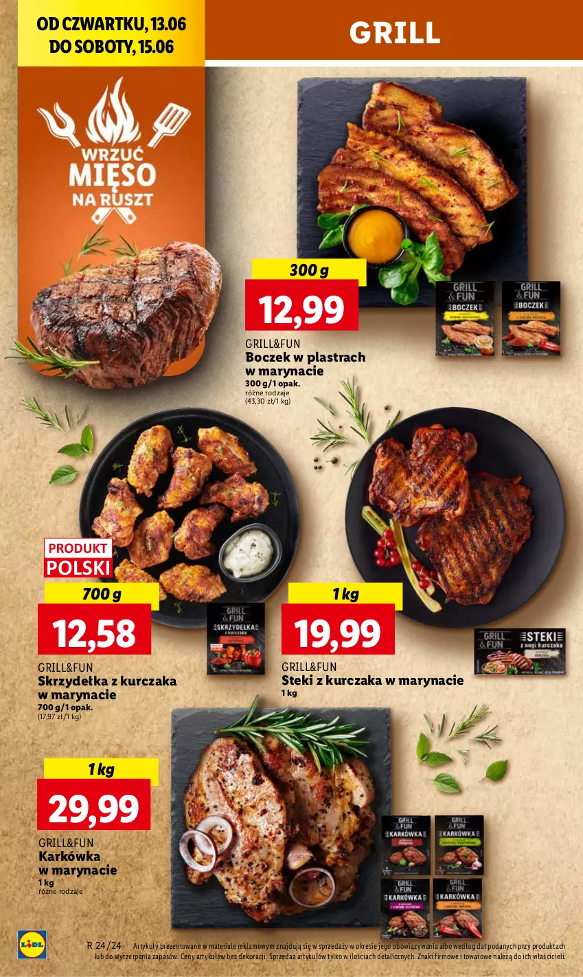 Gazetka promocyjna Lidl - GAZETKA - ważna 13.06 do 15.06.2024 - strona 20 - produkty: Boczek, Grill, Kurczak, Skrzydełka z kurczaka, Stek