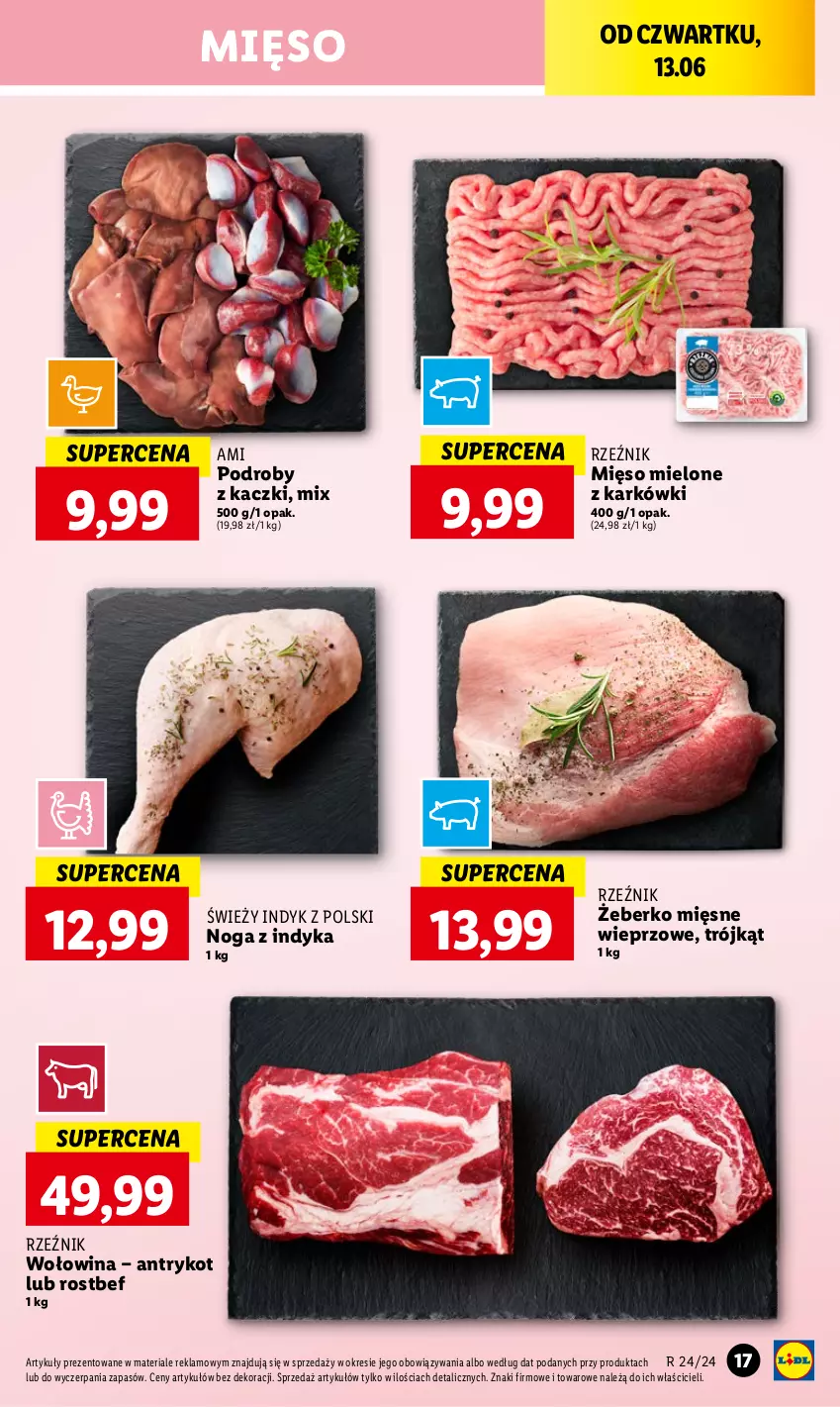 Gazetka promocyjna Lidl - GAZETKA - ważna 13.06 do 15.06.2024 - strona 23 - produkty: Mięso, Mięso mielone, Podroby z kaczki, Rostbef, Wołowina