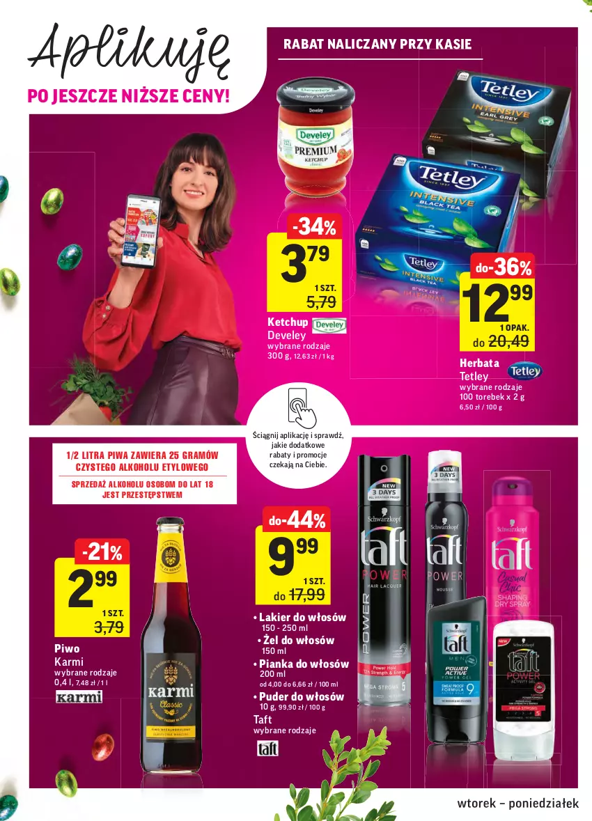 Gazetka promocyjna Intermarche - Wielkanoc - ważna 23.03 do 29.03.2021 - strona 40 - produkty: Gra, Herbata, Karmi, Ketchup, Lakier, Lakier do włosów, Pianka do włosów, Piwa, Piwo, Puder, Taft, Tetley