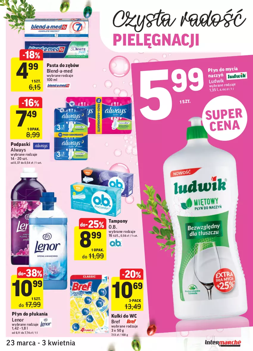 Gazetka promocyjna Intermarche - Wielkanoc - ważna 23.03 do 29.03.2021 - strona 41 - produkty: Always, Blend-a-Med, Bref, Kulki do wc, Lenor, Ludwik, O.B., Pasta do zębów, Płyn do płukania, Podpaski, Tampony