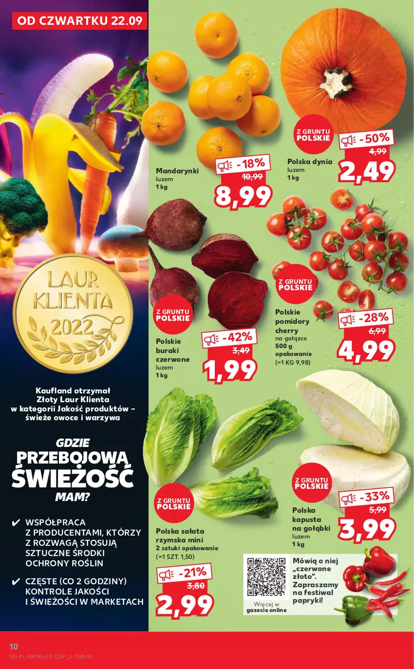 Gazetka promocyjna Kaufland - OFERTA TYGODNIA - ważna 22.09 do 28.09.2022 - strona 10 - produkty: Buraki, Grunt, Laur, Mandarynki, Owoce, Pomidory, Sałat, Warzywa