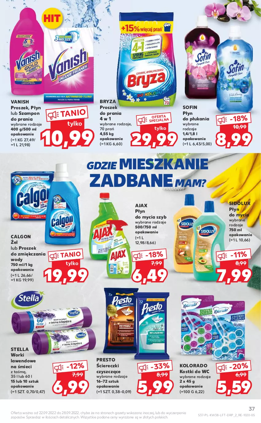 Gazetka promocyjna Kaufland - OFERTA TYGODNIA - ważna 22.09 do 28.09.2022 - strona 37 - produkty: Ajax, Bryza, Calgon, Kolorado, LG, Płyn do mycia, Płyn do płukania, Presto, Proszek do prania, Sidolux, Szampon, Vanish