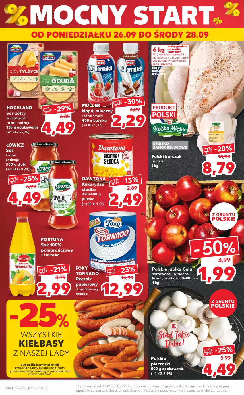 Gazetka promocyjna Kaufland - OFERTA TYGODNIA - ważna 22.09 do 28.09.2022 - strona 48 - produkty: Dawtona, Fortuna, Foxy, Gala, Grunt, Hochland, Jabłka, Kukurydza, Kurczak, Müller, Napój, Napój mleczny, Papier, Piec, Ręcznik, Ser, Sok, Sos, Tusz, Waga