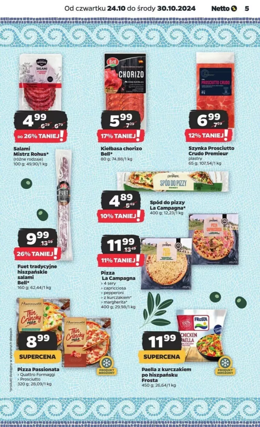 Gazetka promocyjna Netto - ważna 24.10 do 30.10.2024 - strona 15 - produkty: Bell, Frosta, Gaga, Gra, K2, Kiełbasa, Kurczak, LG, Maggi, Pizza, Prosciutto, Salami, Ser, Sos, Spód do pizzy, Szynka, Waga