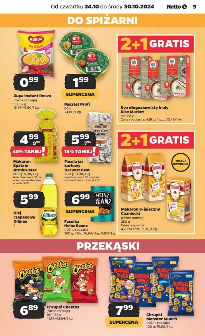 Gazetka promocyjna Netto - ważna 24.10 do 30.10.2024 - strona 19 - produkty: Cheetos, Chrupki, Heinz, Makaron, Monster Munch, Pasztet, Rust, Ryż, Zupa