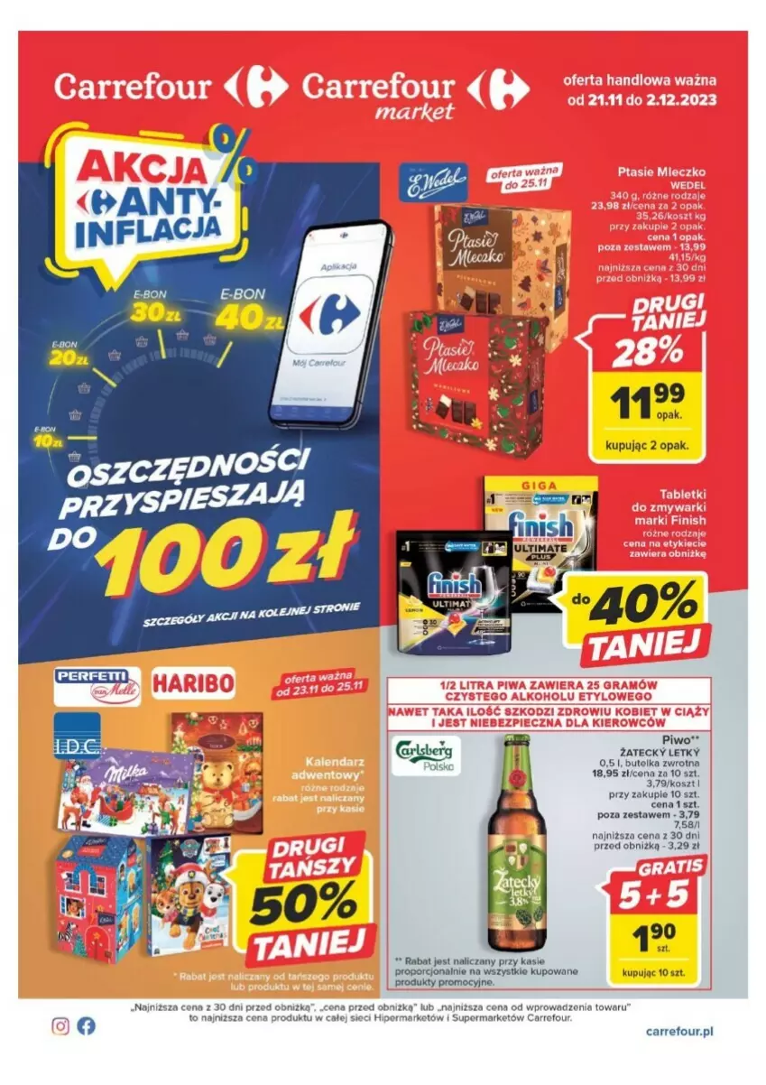 Gazetka promocyjna Carrefour - ważna 21.11 do 02.12.2023 - strona 1 - produkty: Kosz, Piwo, Por