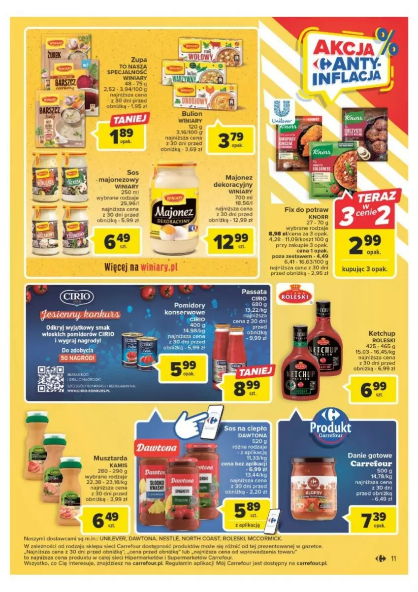 Gazetka promocyjna Carrefour - ważna 21.11 do 02.12.2023 - strona 5 - produkty: Bulion, Dawtona, Gra, Kamis, Ketchup, Knorr, Kosz, Lion, Majonez, Mus, Musztarda, O nas, Ser, Sos, Winiary, Zupa