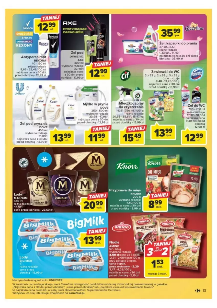 Gazetka promocyjna Carrefour - ważna 21.11 do 02.12.2023 - strona 7 - produkty: Dove, Kapsułki do prania, Lody, Miecz, Mydło, Mydło w płynie, Spray do czyszczenia, Zawieszki