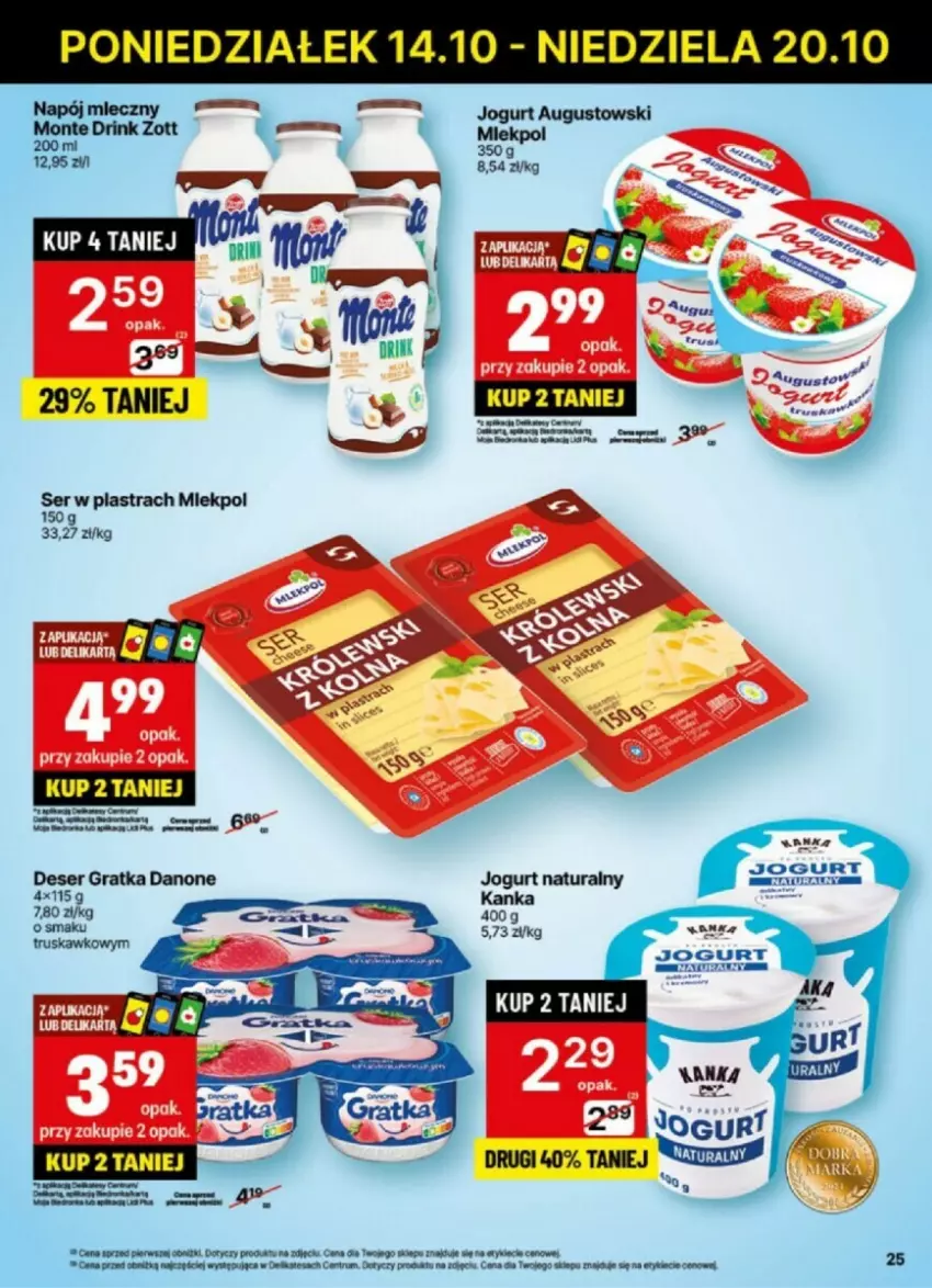 Gazetka promocyjna Delikatesy Centrum - ważna 14.10 do 20.10.2024 - strona 18 - produkty: Jogurt, Jogurt naturalny, Miecz, Monte, Napój, Rum, Ser, Zott