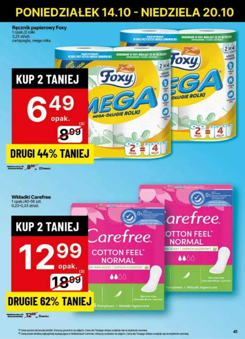 Gazetka promocyjna Delikatesy Centrum - ważna 14.10 do 20.10.2024 - strona 36 - produkty: Carefree, Foxy, Papier, Ręcznik, Rolki, Rum, Wkładki