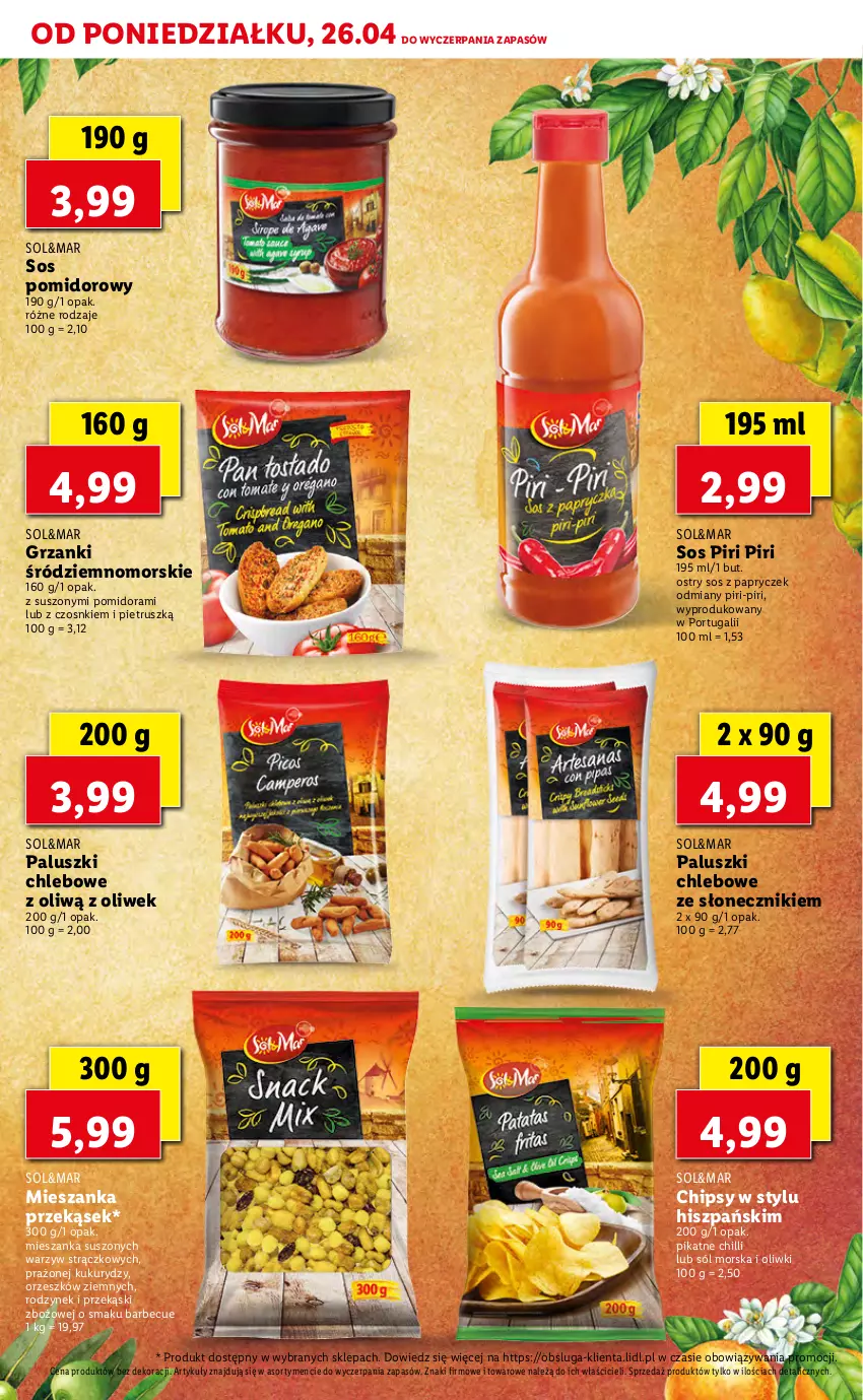 Gazetka promocyjna Lidl - TYDZIEŃ SMAKÓW IBERYJSKICH - ważna 26.04 do 30.04.2021 - strona 19 - produkty: Chipsy, Chleb, Oliwki, Por, Sól, Sos, Sos pomidorowy