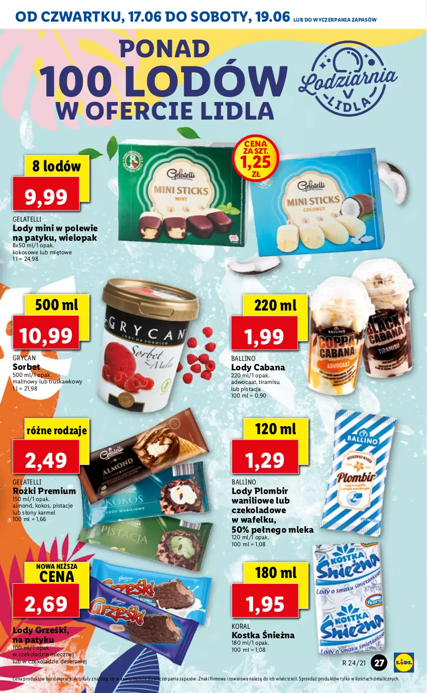 Gazetka promocyjna Lidl - GAZETKA - ważna 17.06 do 19.06.2021 - strona 27 - produkty: Deser, Gry, Grześki, Kokos, Lody, Pistacje, Ser