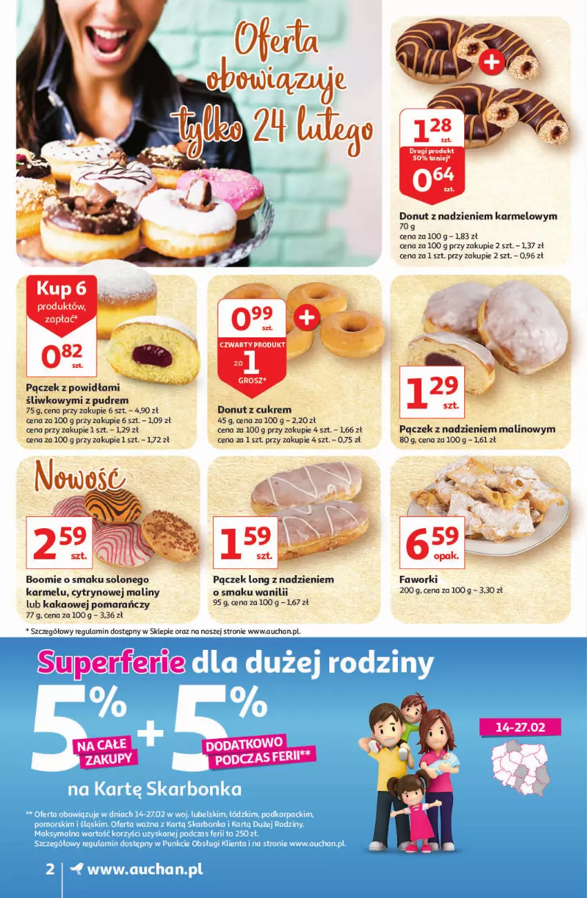 Gazetka promocyjna Auchan - przeNISKIE CENY lecą w dół Supermarkety - ważna 24.02 do 02.03.2022 - strona 2 - produkty: Donut, Fa, Faworki, Kakao, Maliny, Pączek