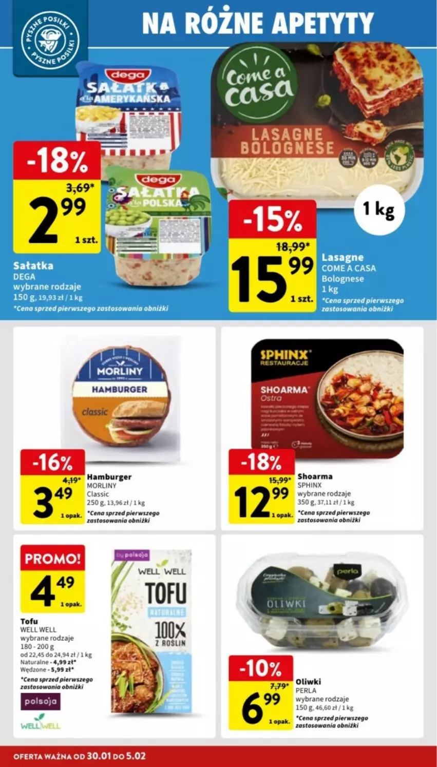 Gazetka promocyjna Intermarche - ważna 30.01 do 05.02.2025 - strona 10 - produkty: Burger, Dega, Hamburger, Lasagne, Morliny, Oliwki, Sałat, Sałatka, Shoarma, Tofu