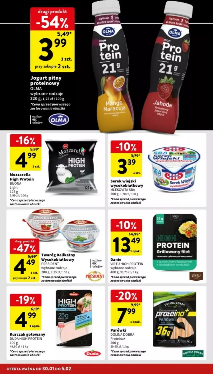 Gazetka promocyjna Intermarche - ważna 30.01 do 05.02.2025 - strona 15 - produkty: Duda, Grill, Kurczak, Kurczak gotowany, Mleko, Mlekovita, Mozzarella, Olma, Parówki, Ser, Serek, Serek wiejski, Sok, Twaróg, Twaróg delikatny, Virtu