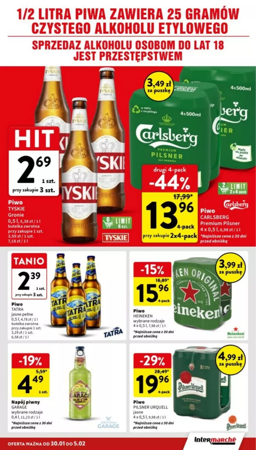 Gazetka promocyjna Intermarche - ważna 30.01 do 05.02.2025 - strona 27 - produkty: Heineken, Napój, Pilsner Urquell, Piwo, Piwo jasne, Tatra