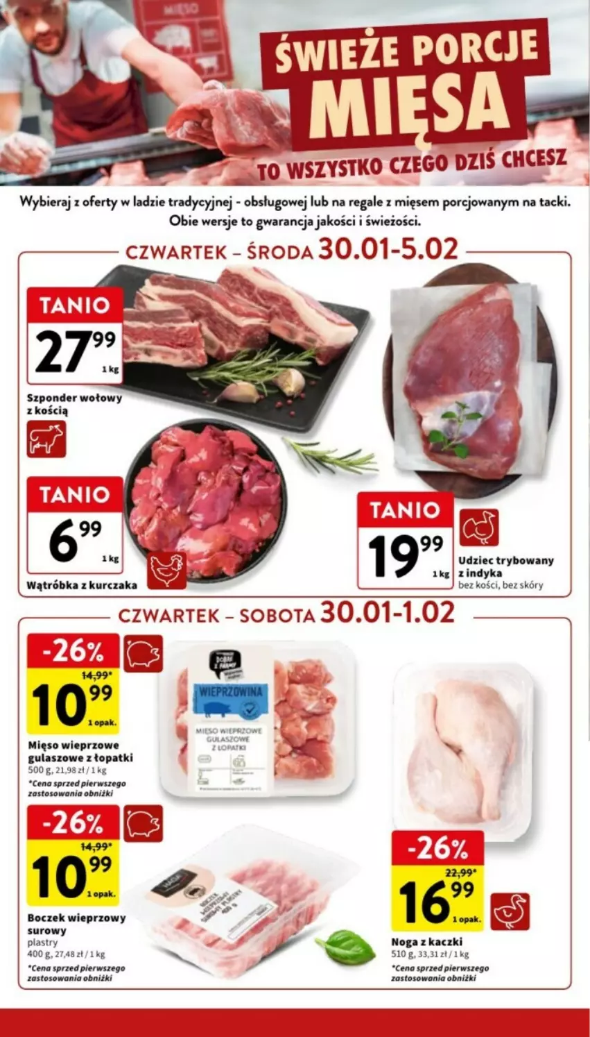 Gazetka promocyjna Intermarche - ważna 30.01 do 05.02.2025 - strona 4 - produkty: Boczek, Boczek wieprzowy, Kurczak, Mięso, Mięso wieprzowe, Noga z kaczki, Por, Szponder wołowy