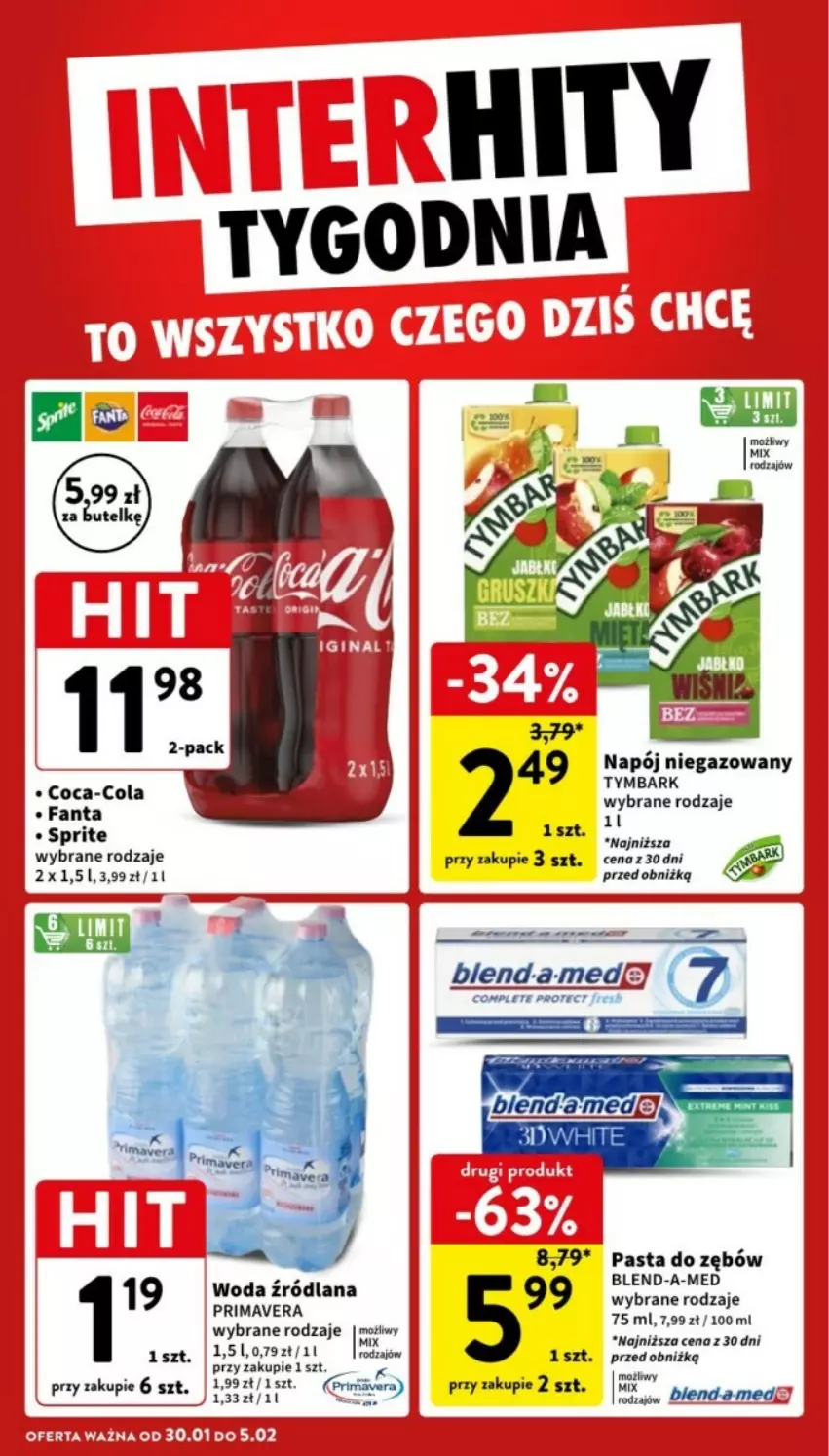 Gazetka promocyjna Intermarche - ważna 30.01 do 05.02.2025 - strona 41 - produkty: Blend-a-Med, Coca-Cola, Fa, Fanta, LANA, Napój, Napój niegazowany, Pasta do zębów, Prima, Primavera, Sprite, Tymbark, Woda