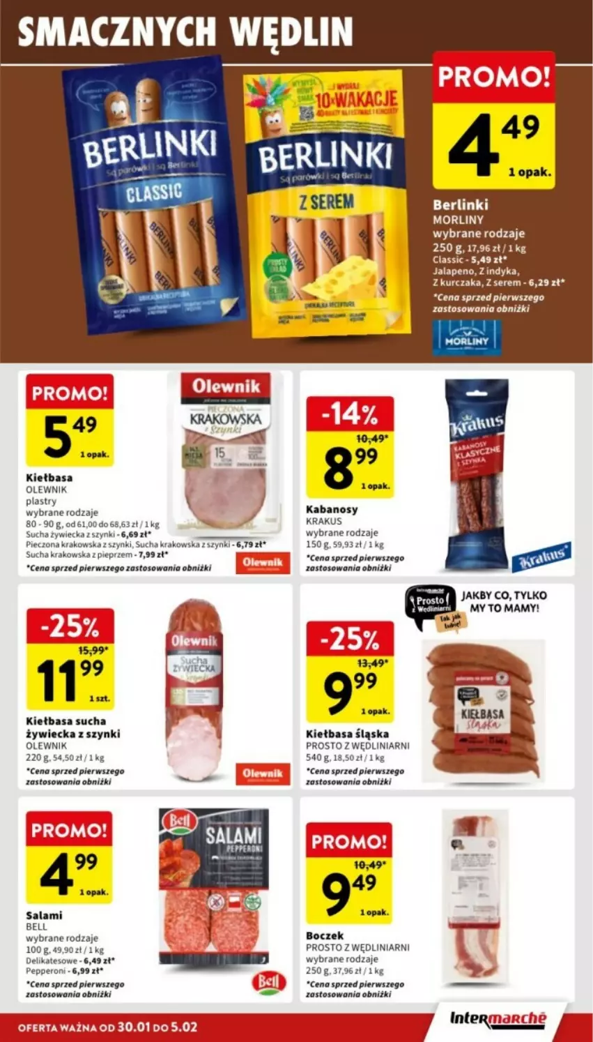 Gazetka promocyjna Intermarche - ważna 30.01 do 05.02.2025 - strona 7 - produkty: Bell, Boczek, Kabanos, Kiełbasa, Krakus, Kurczak, Morliny, Olewnik, Piec, Pieprz, Salami, Ser