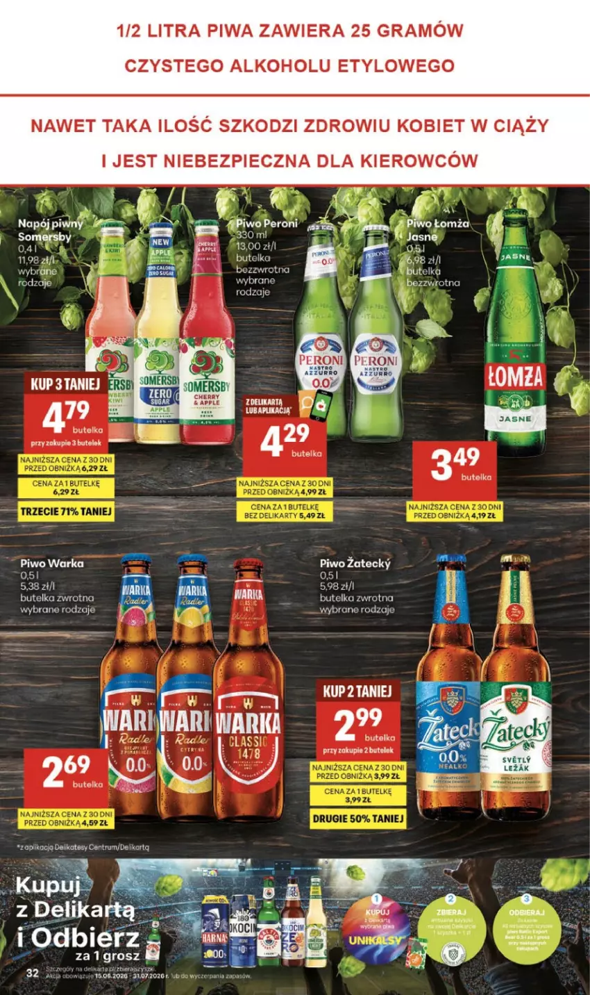 Gazetka promocyjna Delikatesy Centrum - Franczyza DC26 Czwartek - ważna 25.06 do 01.07.2026 - strona 32 - produkty: Gin, Gra, Koc, Napój, Piec, Piwa, Piwo, Rum, Somersby, Warka