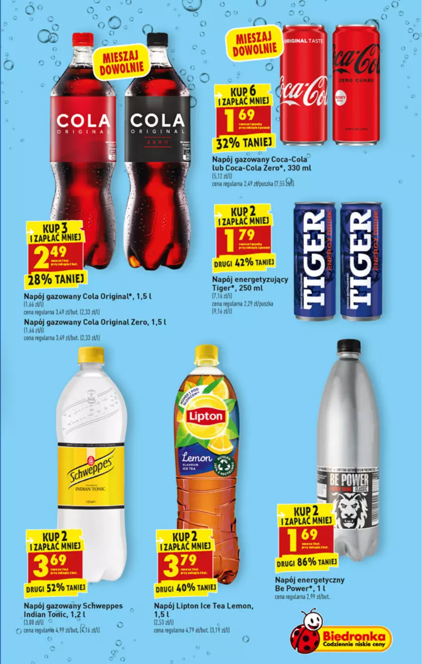 Gazetka promocyjna Biedronka - W tym tygodniu - ważna 13.09 do 18.09.2021 - strona 45 - produkty: Coca-Cola, Gin, Lipton, Napój, Napój energetyczny, Napój gazowany, Schweppes, Tiger