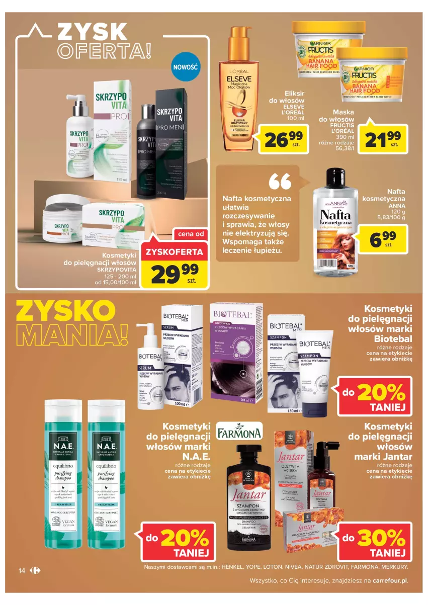 Gazetka promocyjna Carrefour - Gazetka Poczuj się kwitnąco na wiosnę - ważna 15.03 do 26.03.2022 - strona 14 - produkty: Bursztyn, Elseve, Fa, Fructis, Garnier, K2, Odżywka, Olej, Pur, Szampon